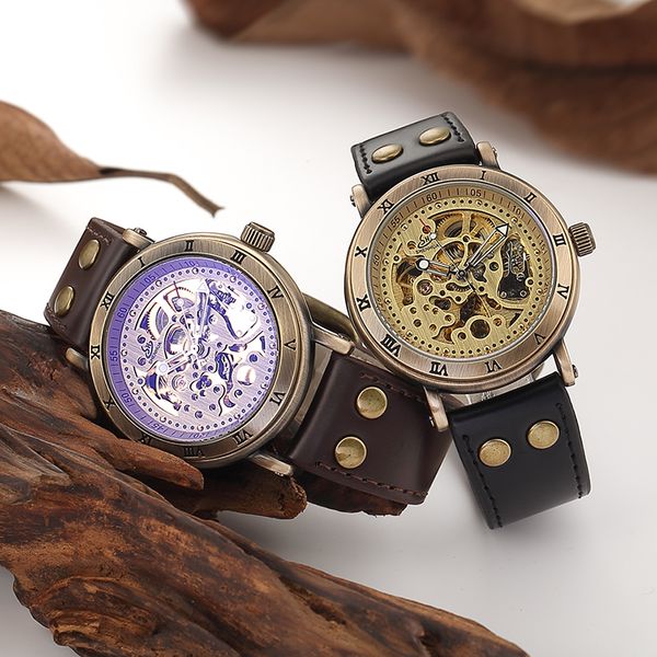 retro hollow skeleton automatic mechanical watches men's steampunk bronze leather brand unique self-wind mechanical wristwatches, Slivery;brown
retro hollow skeleton automatic mechanical watches men's steampunk bronze leather brand unique self-wind mechanical wristwatches, Slivery;brown