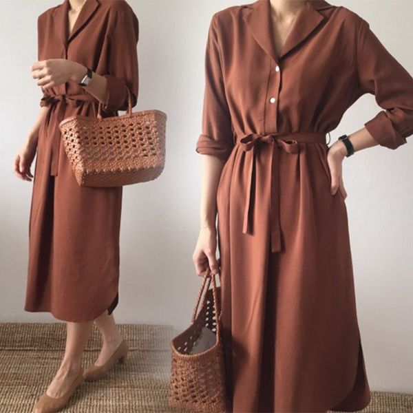 spring korean solid lace-up women loose shirt dress fashion v-neck split a-line mid dress long sleeve casual dresses, Black;gray
spring korean solid lace-up women loose shirt dress fashion v-neck split a-line mid dress long sleeve casual dresses, Black;gray