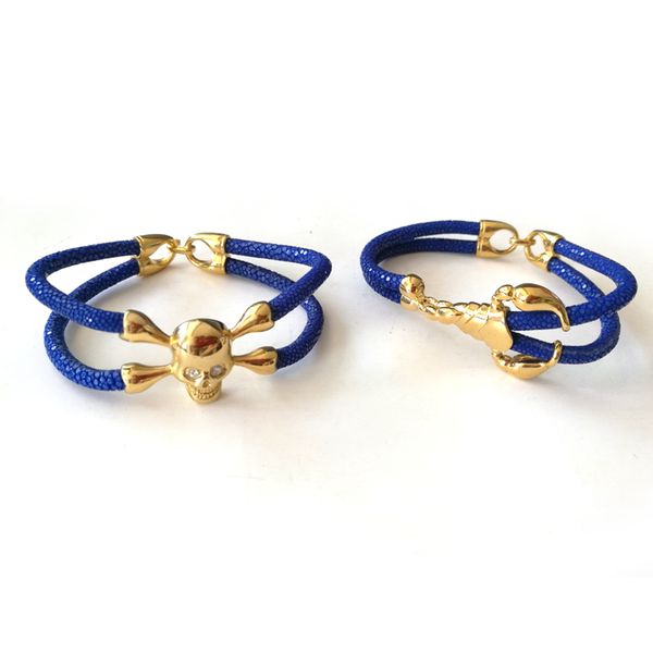 beichong punk style 5mm blue stingray bracelet genuine leather bracelet gold stainless steel skull bracelet for women men gift, Golden;silver
beichong punk style 5mm blue stingray bracelet genuine leather bracelet gold stainless steel skull bracelet for women men gift, Golden;silver