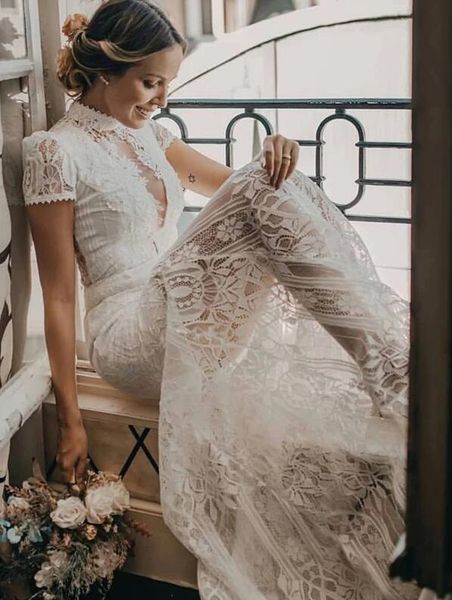 charming vintage lace high neck see through sheath wedding dresses 2020 retro short sleeve bohemian country bride wedding dress, White
charming vintage lace high neck see through sheath wedding dresses 2020 retro short sleeve bohemian country bride wedding dress, White