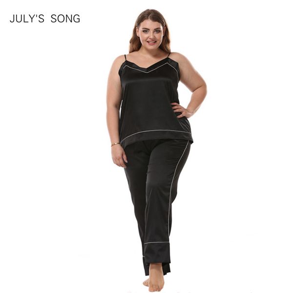 july's song women sleepwear pajama set big size sleeveless pyjamas faux silk nightwear sling and pants sleepwear stain homewear, Black;red
july's song women sleepwear pajama set big size sleeveless pyjamas faux silk nightwear sling and pants sleepwear stain homewear, Black;red