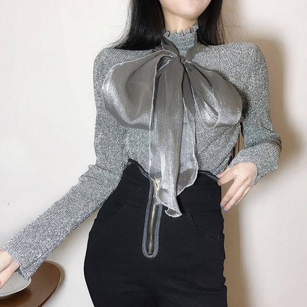 women's blouses & shirts woherb lurex glitter women summer blouse casual long sleeves o-neck elegant bow lacing slim basic female blusa, White
women's blouses & shirts woherb lurex glitter women summer blouse casual long sleeves o-neck elegant bow lacing slim basic female blusa, White