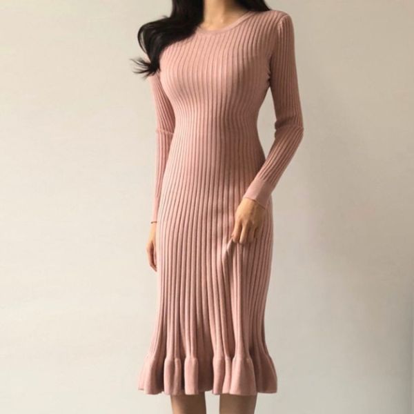 2019 south korea chic slim fit jersey dress women's autumn and winter flounced fishtail skirt underwear mid-length sweater dress, White;black
2019 south korea chic slim fit jersey dress women's autumn and winter flounced fishtail skirt underwear mid-length sweater dress, White;black