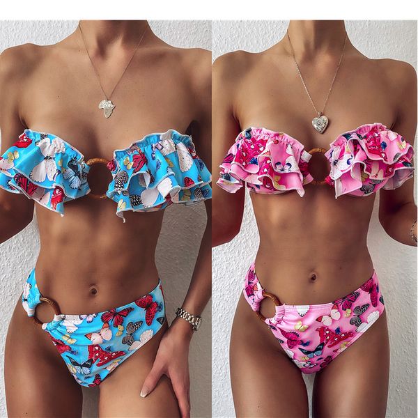 women's swimwear mid waist butterfly pattern ruffled bikini set 2021 mujer summer swimming bandeau push up beachwear swimsuit, White;black
women's swimwear mid waist butterfly pattern ruffled bikini set 2021 mujer summer swimming bandeau push up beachwear swimsuit, White;black