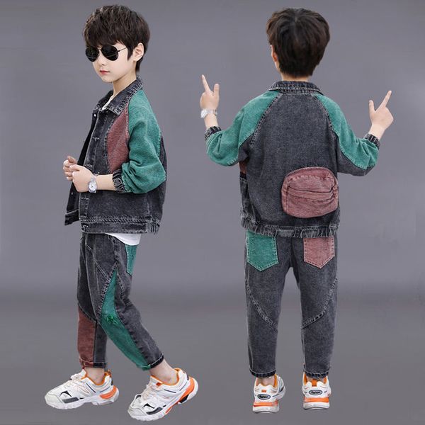 jackets baby boys clothes sets 4-13 years old spring and autumn 2-pieces-sets korean denim suit coat +jeans multicolor stitching pocket, Blue;gray
jackets baby boys clothes sets 4-13 years old spring and autumn 2-pieces-sets korean denim suit coat +jeans multicolor stitching pocket, Blue;gray
