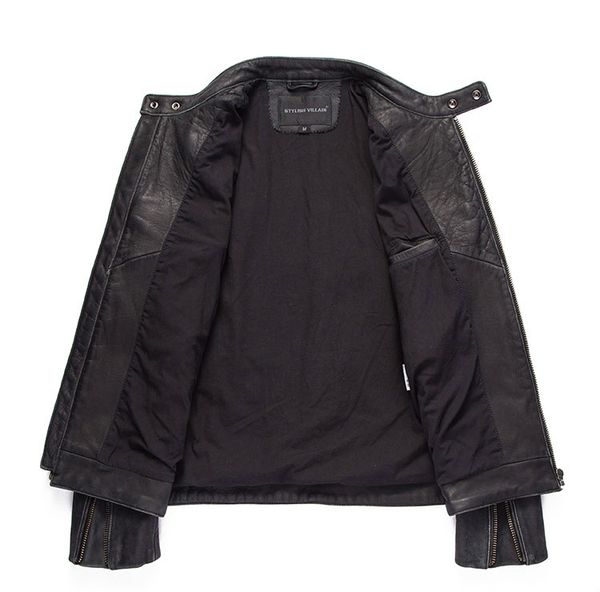 men's genuine leather jacket vintage motorcycle clothing beckham same style cowhide stand collar zipper autumn winter coat, Black
men's genuine leather jacket vintage motorcycle clothing beckham same style cowhide stand collar zipper autumn winter coat, Black