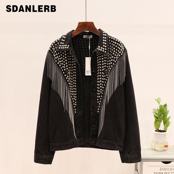 streetwear denim jacket for women autumn new hand-studded rivet tassel chain short jeans coat woman loose black jacket coat, Black;brown
streetwear denim jacket for women autumn new hand-studded rivet tassel chain short jeans coat woman loose black jacket coat, Black;brown