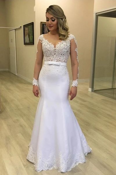 2020 new mermaid wedding dresses scoop long sleeves cover button back lace appliques beaded vestido de novia long bridal gowns custom, White
2020 new mermaid wedding dresses scoop long sleeves cover button back lace appliques beaded vestido de novia long bridal gowns custom, White