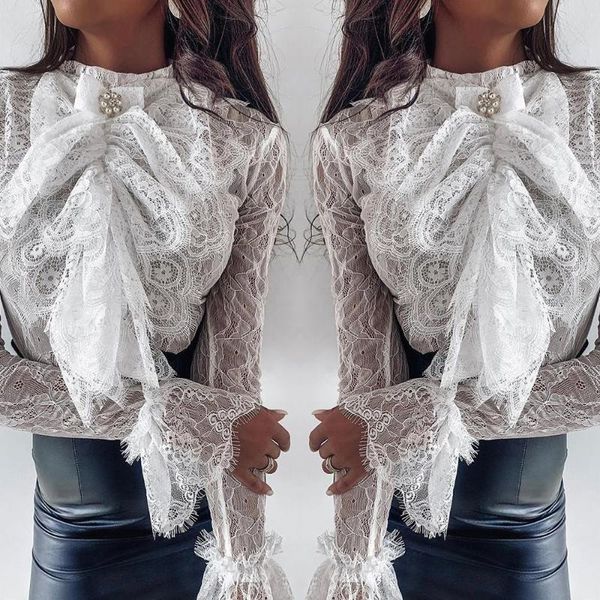 see through white lace for women long sleeve stand bow shirt ladies office silk blouse
see through white lace for women long sleeve stand bow shirt ladies office silk blouse