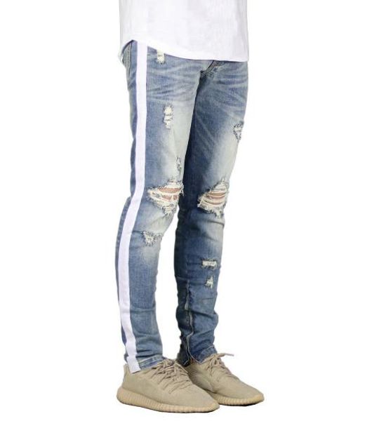 men designer gd style jeans fashion hole zipper pencil pants casual natural color long pants men clothing, Blue 
men designer gd style jeans fashion hole zipper pencil pants casual natural color long pants men clothing, Blue