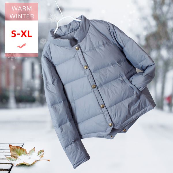new women short white duck down jacket stand collar female ultral light loose warm soft down coat covered button good quanlity, Black
new women short white duck down jacket stand collar female ultral light loose warm soft down coat covered button good quanlity, Black