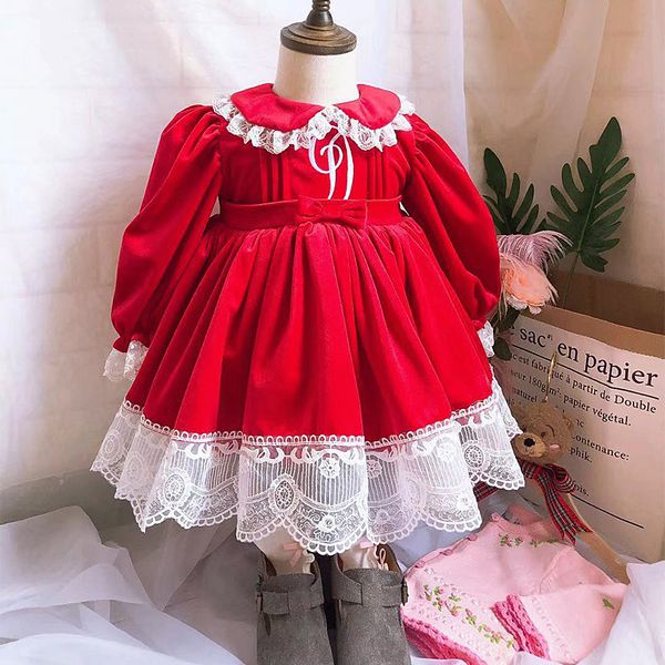 UK Spain style new Girls clothing Red velvet girl Dress Festive elegant dress Pet Pan Collar antique skirt Spring autumn Clothing Dress
UK Spain style new Girls clothing Red velvet girl Dress Festive elegant dress Pet Pan Collar antique skirt Spring autumn Clothing Dress