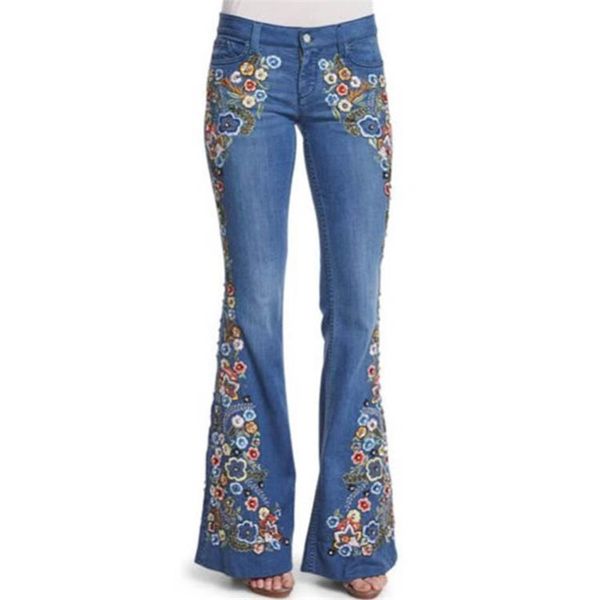 4xl women flower embroidery flare jeans elegant plus size pants denim pants female casual long trousers, Blue
4xl women flower embroidery flare jeans elegant plus size pants denim pants female casual long trousers, Blue
