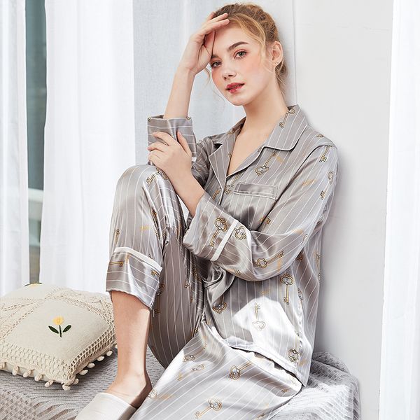 roseheart autumn black gray women's sleep pajama sets sleepwear striped nightwear suits faux silk plus size nightgown, Black;red
roseheart autumn black gray women's sleep pajama sets sleepwear striped nightwear suits faux silk plus size nightgown, Black;red
