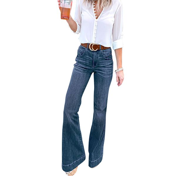 2019 new women's jeans fashion slim ladies stretch wide leg denim pants flare bell bottom high waist pants n12, Blue
2019 new women's jeans fashion slim ladies stretch wide leg denim pants flare bell bottom high waist pants n12, Blue