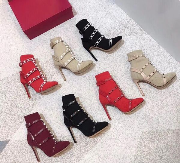 luxury designer sock studs boots ribbed knit ankle boots cage stud bootie 10.5cm for woman leather trimmed stretch high heel shoes, Black
luxury designer sock studs boots ribbed knit ankle boots cage stud bootie 10.5cm for woman leather trimmed stretch high heel shoes, Black