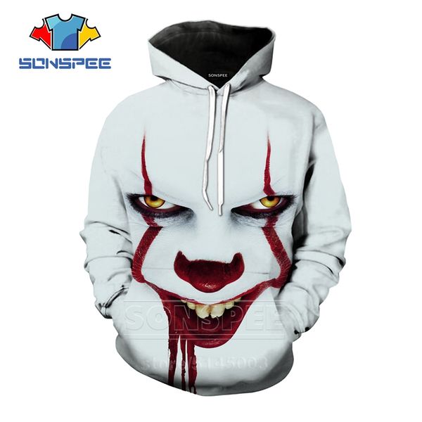 sonspee autumn men women pennywise terror clown sweatshirt 3d print it chapter two hoodies long sleeve o neck pullover c063, Black
sonspee autumn men women pennywise terror clown sweatshirt 3d print it chapter two hoodies long sleeve o neck pullover c063, Black