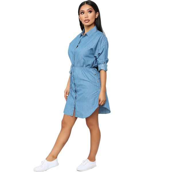 women spring shirt dresses fashion denim blue single breasted mini casual slim dress, Black;gray
women spring shirt dresses fashion denim blue single breasted mini casual slim dress, Black;gray