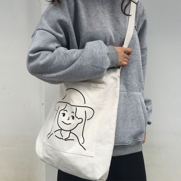 skew, canvas, bag, women, korean ins, single shoulder, large capacity