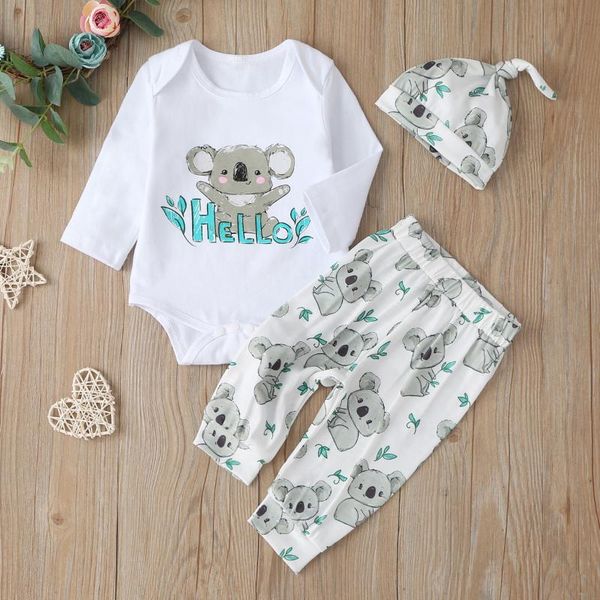 2020 newborn sets infant baby boys girls clothing long sleeve koala printed romper shirt+pants + hat 3pcs outfit clothes, White
2020 newborn sets infant baby boys girls clothing long sleeve koala printed romper shirt+pants + hat 3pcs outfit clothes, White
