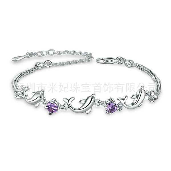 korean fashion jewelry hand inlaid amethyst bracelet anklet dolphin 925 silver plated white gold jewelry, Black
korean fashion jewelry hand inlaid amethyst bracelet anklet dolphin 925 silver plated white gold jewelry, Black