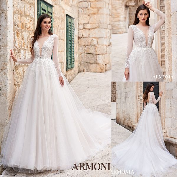 bohemian tmarmonia a line wedding dresses v neck long sleeve tulle lace applique pearls wedding gowns sweep train robe de mariée, White
bohemian tmarmonia a line wedding dresses v neck long sleeve tulle lace applique pearls wedding gowns sweep train robe de mariée, White