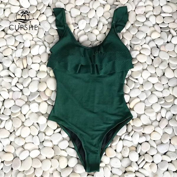 cupshe dark green ruffle one-piece swimsuit women solid beach bathing suit monokini 2018 girl swimwear 
cupshe dark green ruffle one-piece swimsuit women solid beach bathing suit monokini 2018 girl swimwear