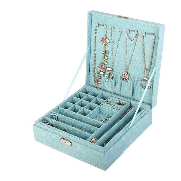 blue two-layer lint jewelry box organizer display storage case with lock, Black;white
blue two-layer lint jewelry box organizer display storage case with lock, Black;white