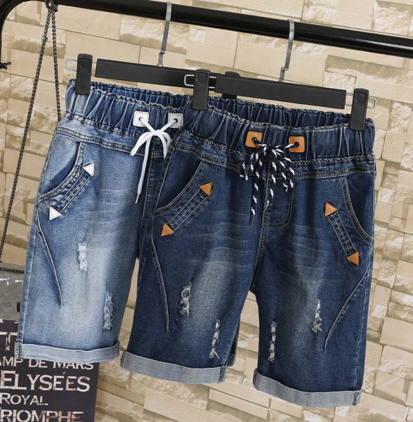 summer denim shorts five points jeans shorts female elastic waist plus size fashion casual loose hole denim with pockets, White;black
summer denim shorts five points jeans shorts female elastic waist plus size fashion casual loose hole denim with pockets, White;black