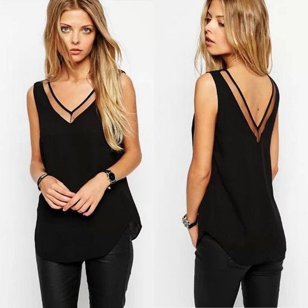 women tank summer v neck chiffon vest sleeveless casual tank blusas sheer mesh patchwork t shirt bottom camisole, White
women tank summer v neck chiffon vest sleeveless casual tank blusas sheer mesh patchwork t shirt bottom camisole, White