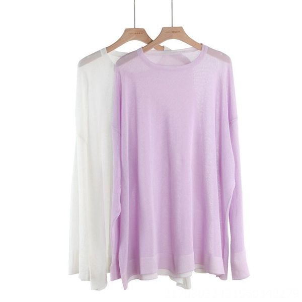 2020 long-sleeved ice silk air-conditioning knitted base shirt women's solid coat air conditioning jacket color sunscreen blouse thin t, White
2020 long-sleeved ice silk air-conditioning knitted base shirt women's solid coat air conditioning jacket color sunscreen blouse thin t, White
