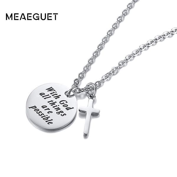 inspirational cross necklace stainless steel silver color small coin circle engraved god all things are possible women pendant
inspirational cross necklace stainless steel silver color small coin circle engraved god all things are possible women pendant