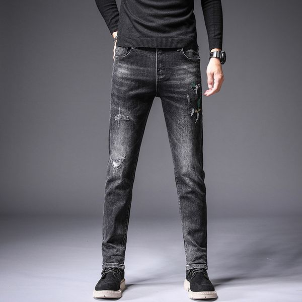new mens jeans autumn and winter trousers trend korean slim feet pants embroidery denim tide brand personality men pants, Blue
new mens jeans autumn and winter trousers trend korean slim feet pants embroidery denim tide brand personality men pants, Blue