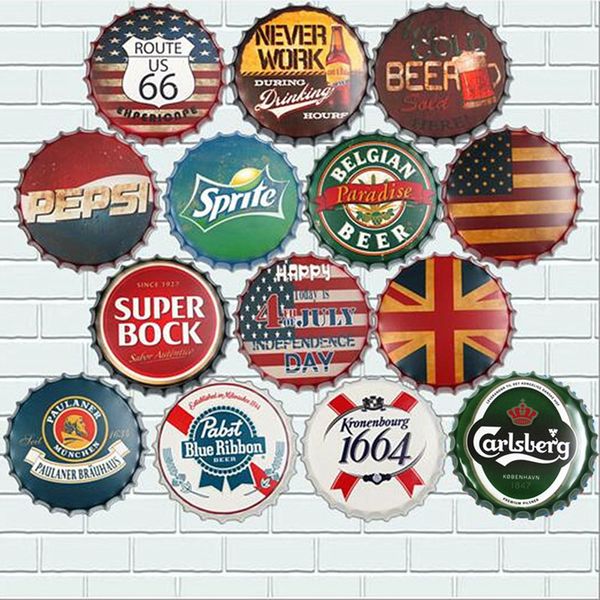 

35cm bottle cap wall sign collection whisky vintage plaque metal tin signs cafe bar pub signboard retro nostalgia round plates poster