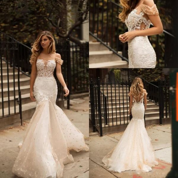 luxurious champagne mermaid wedding dresses off shoulder see through lace appliques beaded tulle sheer button back plus size bridal gowns, White
luxurious champagne mermaid wedding dresses off shoulder see through lace appliques beaded tulle sheer button back plus size bridal gowns, White