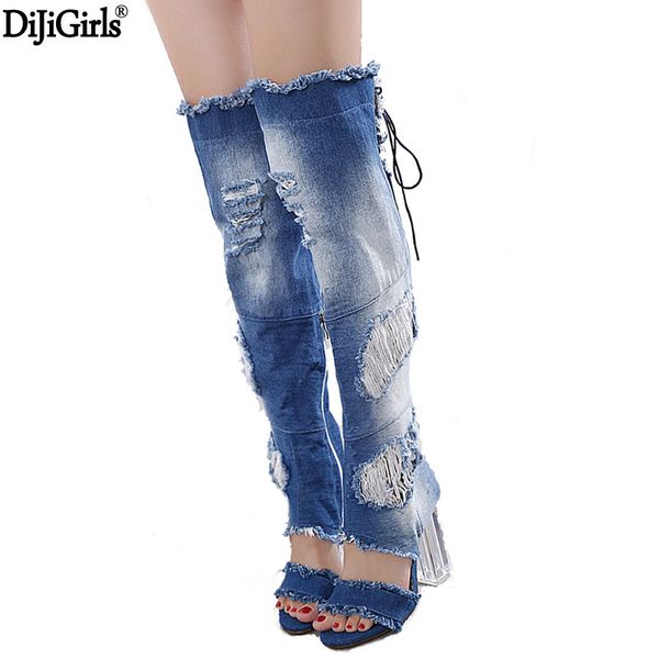 ladies shoes and sandals women transparent heel denim shoes lace up over knee boots womens summer open toe long boots, Black
ladies shoes and sandals women transparent heel denim shoes lace up over knee boots womens summer open toe long boots, Black