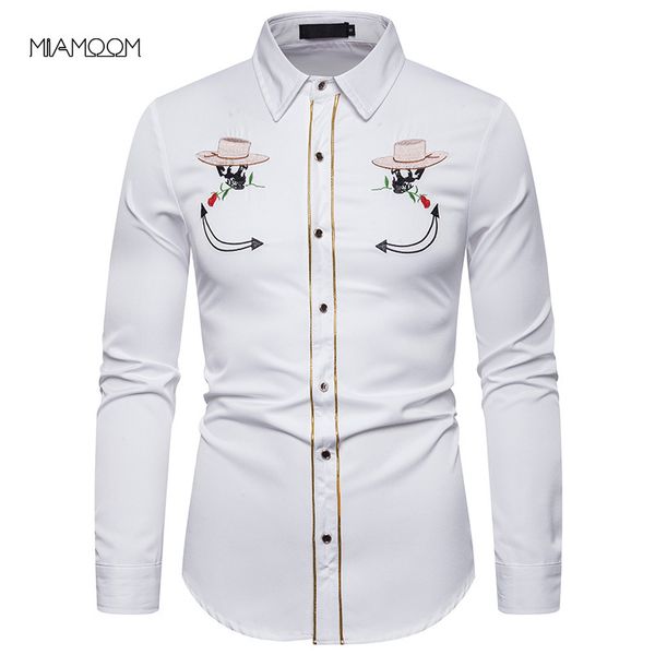 miamoom men dress shirts long sleeve fashion embroidered shirts street wear, White;black
miamoom men dress shirts long sleeve fashion embroidered shirts street wear, White;black