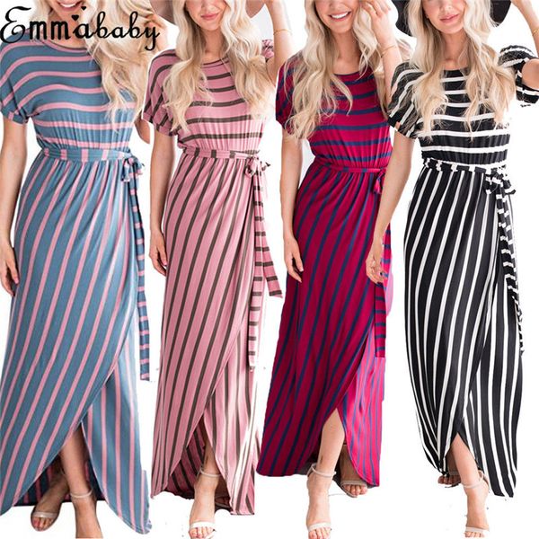 women long maxi dresses bohemia o-neck short sleeve striped ethnic summer beach female split stylish style dress, Black;gray
women long maxi dresses bohemia o-neck short sleeve striped ethnic summer beach female split stylish style dress, Black;gray