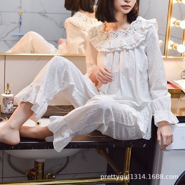 french women's collar cotton princess long sleeve thin court style fairy pajamas pajamas style suit, Blue;red
french women's collar cotton princess long sleeve thin court style fairy pajamas pajamas style suit, Blue;red