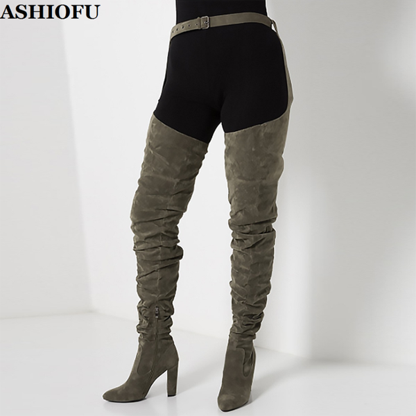 ashiofu handmade women chunky heel waist boots faux-suede party over knee boots club evening fashion thigh high shoes, Black
ashiofu handmade women chunky heel waist boots faux-suede party over knee boots club evening fashion thigh high shoes, Black
