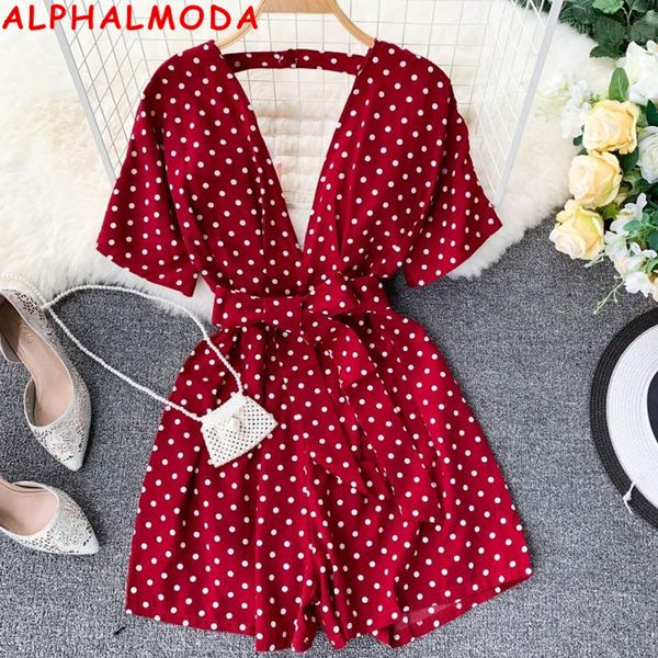 alphalmoda women's seaside holiday polka dot v-neck playsuit halter short-sleeved sashes chic jumpsuit beach chiffon shorts, Black;white
alphalmoda women's seaside holiday polka dot v-neck playsuit halter short-sleeved sashes chic jumpsuit beach chiffon shorts, Black;white
