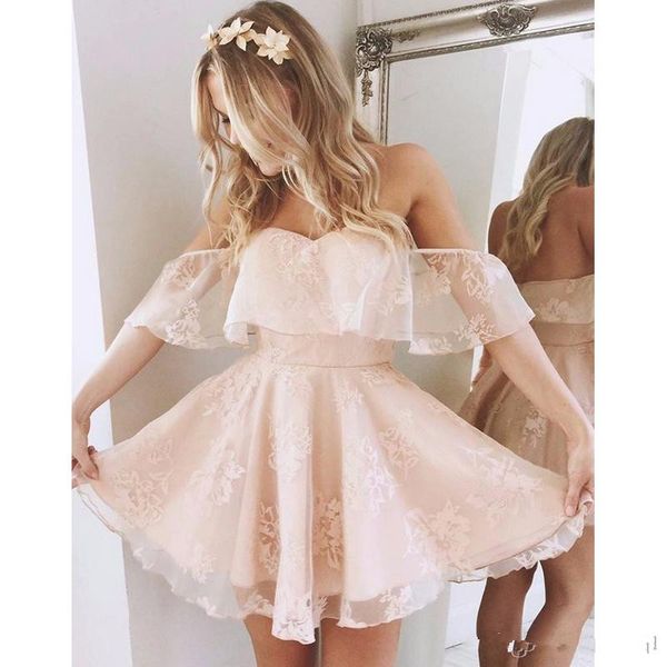 short ruffle lace homecoming pearl pink off the shoulder party dress cocktail, Black
short ruffle lace homecoming pearl pink off the shoulder party dress cocktail, Black