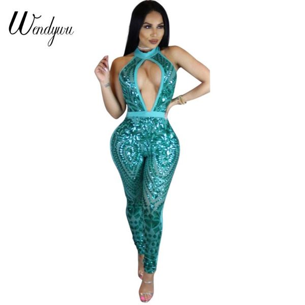 wendywu new arrival cleavage halter solid blue sequined bodycon long jumpsuit for women, Black;white
wendywu new arrival cleavage halter solid blue sequined bodycon long jumpsuit for women, Black;white
