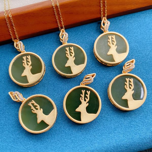 animal deer circular pendant green semi-precious stone personality simple national wind female s925 necklace, Silver
animal deer circular pendant green semi-precious stone personality simple national wind female s925 necklace, Silver