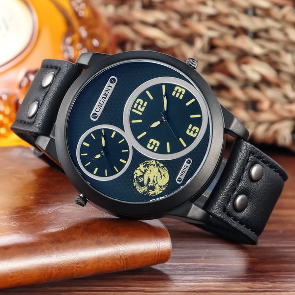 cagarny sports fashion two time men's quartz watch date display leather strap cool waterproof men's wrist clock relogio, Slivery;brown
cagarny sports fashion two time men's quartz watch date display leather strap cool waterproof men's wrist clock relogio, Slivery;brown