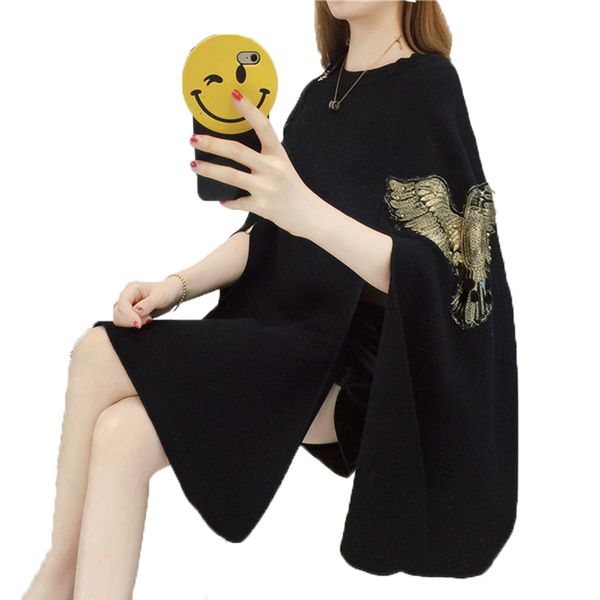 women o-neck cloak sweaters casual knitting poncho bat sleeve pullover shawl autumn winter streetwear, Black
women o-neck cloak sweaters casual knitting poncho bat sleeve pullover shawl autumn winter streetwear, Black