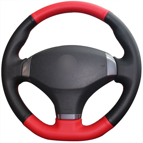 diy hand sewing black red genuine leather car steering wheel cover for 2013 peugeot 408
diy hand sewing black red genuine leather car steering wheel cover for 2013 peugeot 408