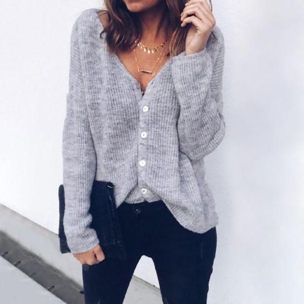 casual winter spring autumn long sleeve daily party button fashion soft solid women knit sweater loose v neck, White
casual winter spring autumn long sleeve daily party button fashion soft solid women knit sweater loose v neck, White
