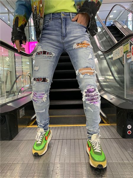 2020 new arrival brand designer men denim jeans embroidery pants fashion holes trousers us size 28-40v4, Blue
2020 new arrival brand designer men denim jeans embroidery pants fashion holes trousers us size 28-40v4, Blue