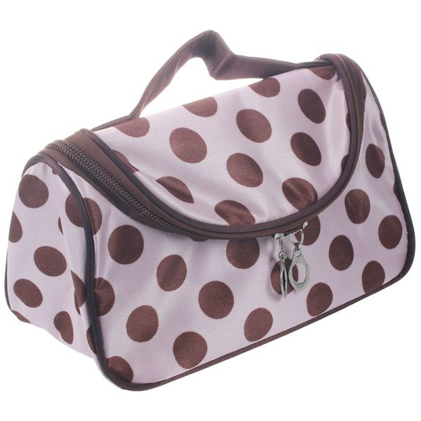 handbag pouch bag in bag organiser insert organizer tidy travel cosmetic pocket makeup apricot, coffee dots